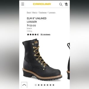 Men's Carolina Black Logger Boots Size 7 1/2, 2E. Like new.